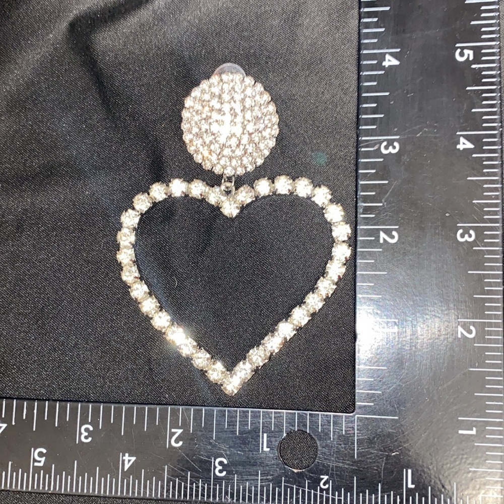 Large Heart Rhinestone Dangle Earrings Sparkly Crystal Statement Drop Dangle - Picture 6 of 7